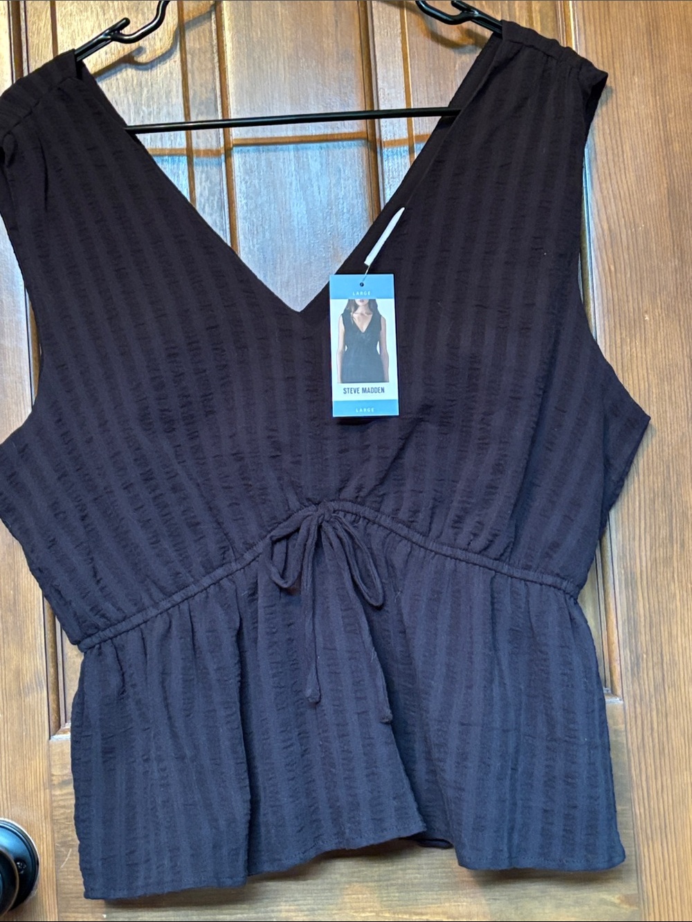 Steve Madden Black Onyx Tank Top V-Neck Peplum Tie-Waist Size L